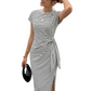 Rochie midi pentru femei cu dungi și legături laterale