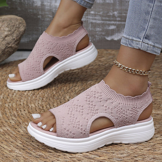 👡Sandale cu platformă, tricotate, respirabile, pentru femei – ușoare și moi