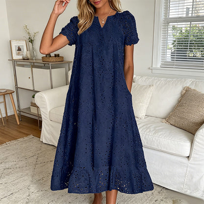 👗Rochie elegantă pentru femei, cu guler în V și mâneci scurte