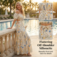 Rochie maxi cu umerii goi și decupaj floral
