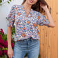 🌸REDUCERE DE VARĂ 40%😍Bluză pentru femei cu decolteu în V și mâneci bufante, cu imprimeu floral