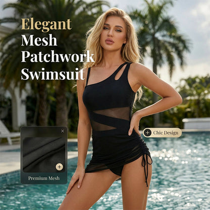 🩱Costum de baie dintr-o singură piesă, cu plasă sexy și patchwork, pentru femei
