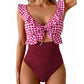 👙Costum de baie dintr-o singură piesă pentru femei, cu decolteu în V și volane