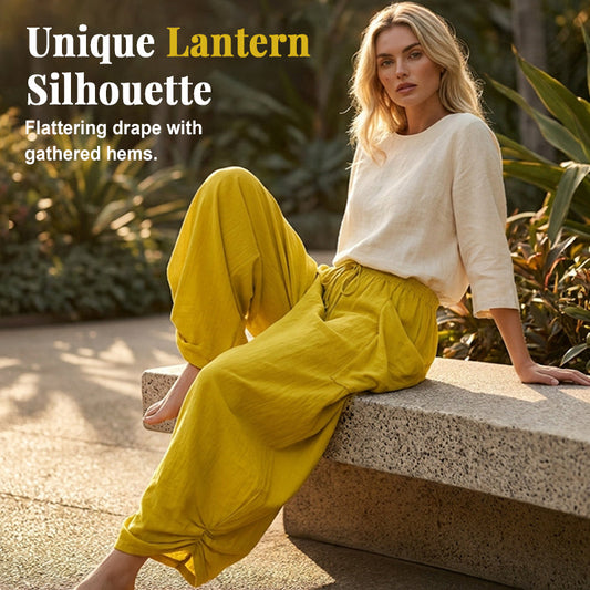 👖 ACUM CU 30% REDUCERE! 🏮 Pantaloni tip lanternă, lejeri pentru femei, cu șnur – moi și vaporoși – țesătură respirabilă, manșete elastice – perfecți pentru vară, plajă sau look-uri boho-chic 🌸