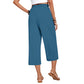 👖Pantaloni Capri din bumbac și in, cu talie largă, pentru femei