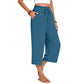 👖Pantaloni Capri din bumbac și in, cu talie largă, pentru femei