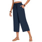 👖Pantaloni Capri din bumbac și in, cu talie largă, pentru femei