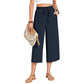 👖Pantaloni Capri din bumbac și in, cu talie largă, pentru femei