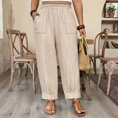 Pantaloni pentru femei, croială lejeră, cu manșetă la gleznă