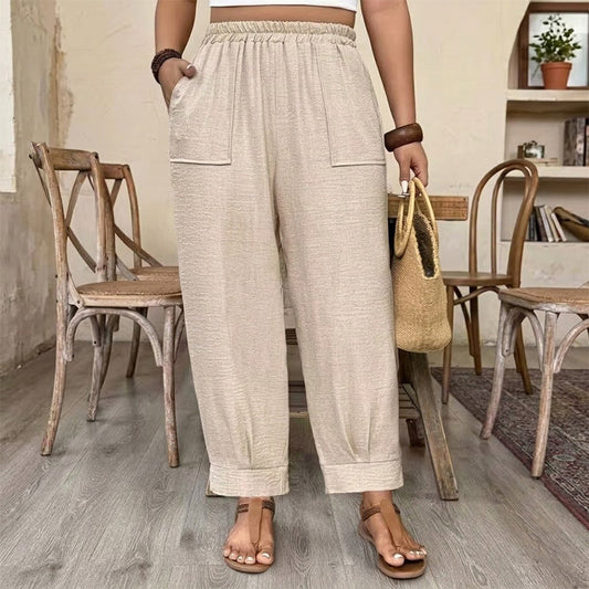 Pantaloni pentru femei, croială lejeră, cu manșetă la gleznă