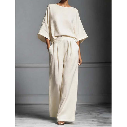 Set de două piese pentru femei: top lejer și pantaloni cu picior larg