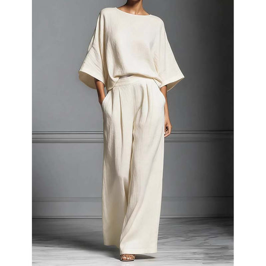Set de două piese pentru femei: top lejer și pantaloni cu picior larg