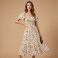 💃Rochie midi cu gât pătrat, smocuri și imprimeu floral pentru femei