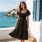 💃Rochie midi cu gât pătrat, smocuri și imprimeu floral pentru femei