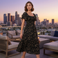 💃Rochie midi cu gât pătrat, smocuri și imprimeu floral pentru femei