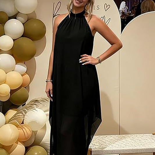 👗Rochie cu gât tip halter și croială asimetrică – Lejeră, largă, tiv modern