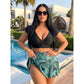 Costum de baie pentru femei cu două piese, imprimeu tropical și fustă