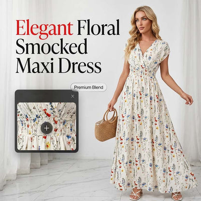 👗Rochie maxi pentru femei cu decolteu în V, talie elastică și imprimeu floral🌿