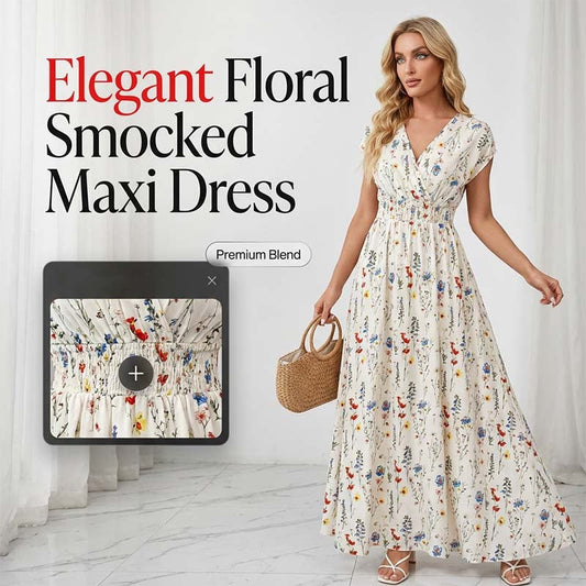👗Rochie maxi pentru femei cu decolteu în V, talie elastică și imprimeu floral🌿
