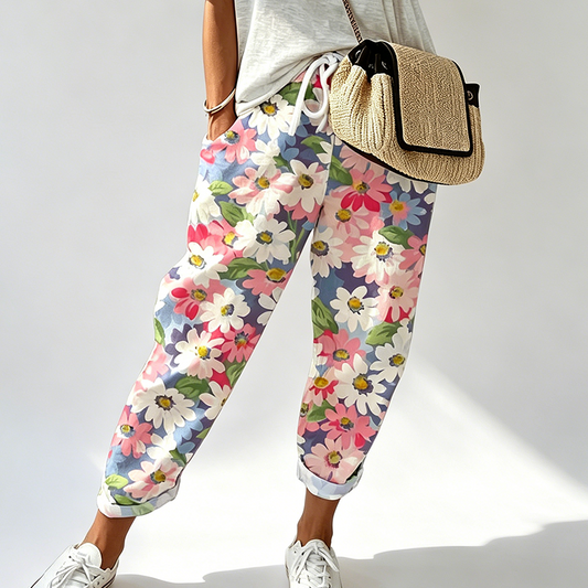 🌸 Pantaloni de damă cu design floral 🌿 Talie ajustabilă, croială confortabilă și eleganță naturală ✨