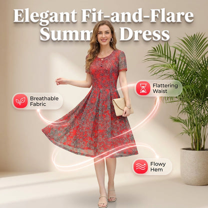 👗Rochie midi lejeră, cu croială evazată, pentru vară