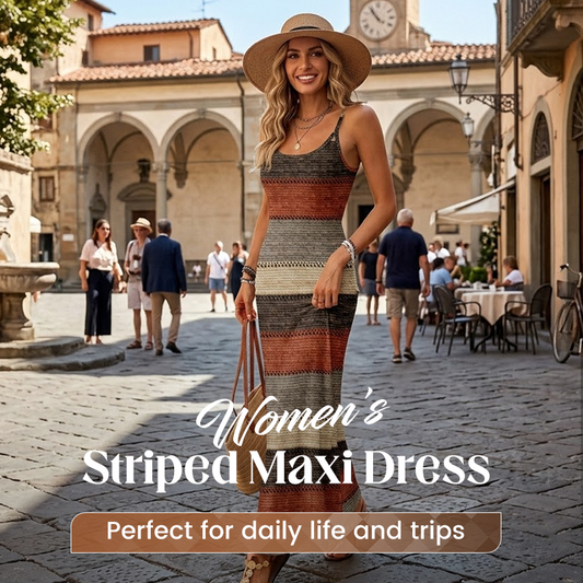 Rochie Maxi cu Dungi, Potrivită pentru Femei