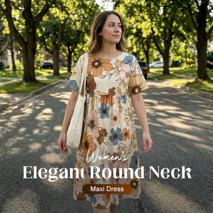 Rochie elegantă pentru femei, cu guler rotund și lungime maxi