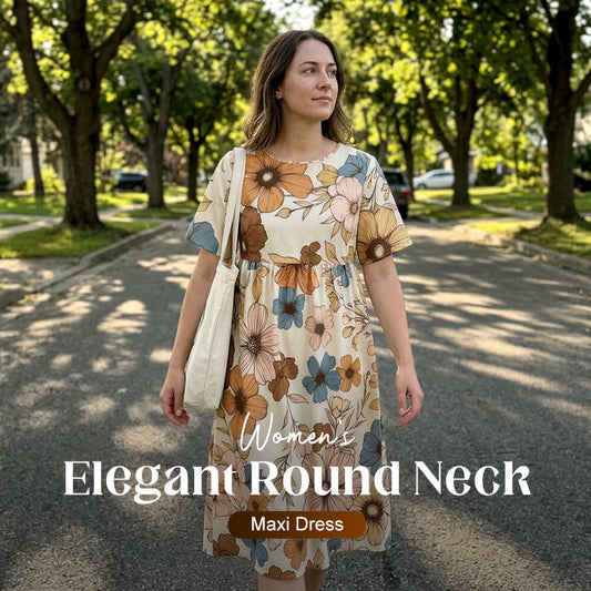 Rochie elegantă pentru femei, cu guler rotund și lungime maxi