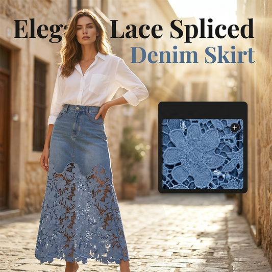 💝Reducere de 40%💝Fusta bodycon din denim pentru femei cu dantelă ajurată
