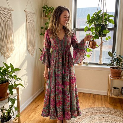Rochie maxi boemă cu flori pentru femei