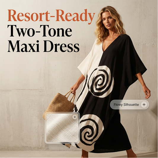 📢📢REDUCERE DE 40%!! ✨👗Rochie elegantă cu decolteu în V, imprimeu spiralat în două tonuri