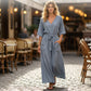 Rochie Maxi cu Decolteu în V, Culoare Uni, cu Buzunare