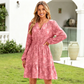 Rochie pentru femei cu mânecă lungă, decolteu în V, cu imprimeu floral jacquard