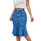 Fustă midi din denim, croială evazată, tip sirenă