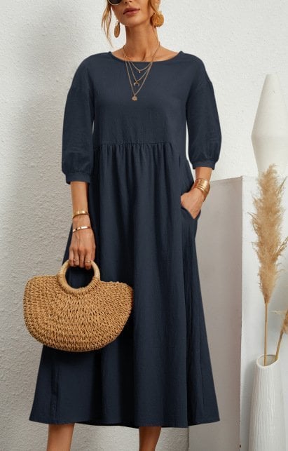 💝 Rochie cu Mâneci Tip Lantern din Bumbac și In