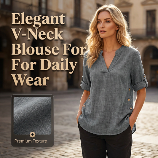 👚 REDUCERE DE 45% PENTRU TIMP LIMITAT! 💥 Bluză Casual pentru Femei, Lejeră, cu Decolteu în V – Mâneci Suflecate, Tiv Asimetric, Nasturi Laterali ✨