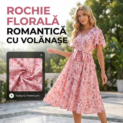 🌸Rochie romantică florală cu volane
