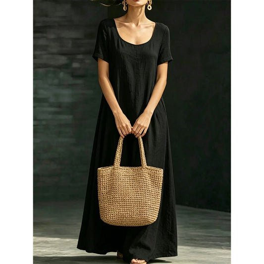 ✨ Rochie maxi de vară design minimalist cu decolteu rotund, croi simplu feminin
