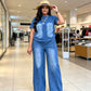 💙Set de 2 piese pentru femei: bluză și pantaloni casual din denim – Un stil estival de zi cu zi, fără efort☀️