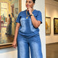 💙Set de 2 piese pentru femei: bluză și pantaloni casual din denim – Un stil estival de zi cu zi, fără efort☀️
