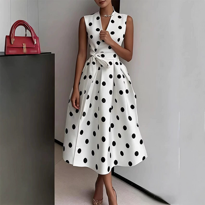 📢📢📢Reducere de 40% !! ⏰🖤 Rochie femei fără mâneci, decolteu V și imprimeu cu buline