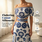 🌸 Rochie feminină de resort cu umerii goi, decupaj la talie și imprimeu cu margarete