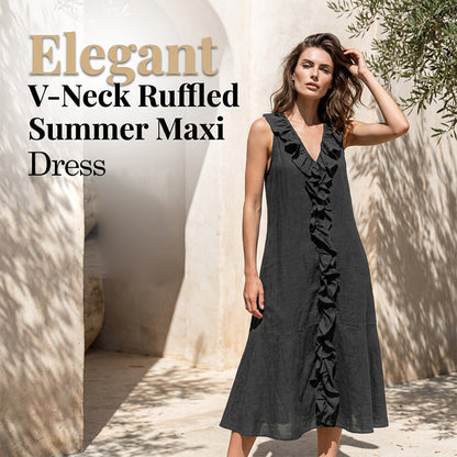 💖 Rochie femei fără mâneci, decolteu V și volane delicate