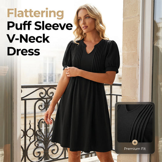 Rochie elegantă pentru femei cu mâneci bufante și decolteu în V