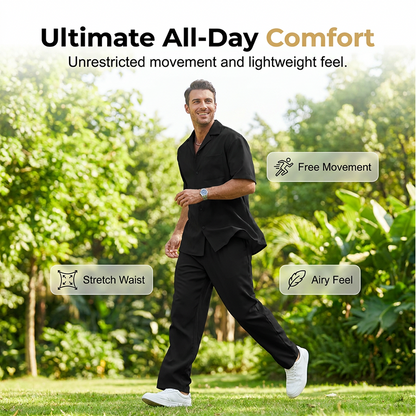 👕 Set casual bărbați 2 piese, cămașă mâneci scurte și pantaloni