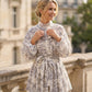 Rochie elegantă tip A, cu guler înalt și mâneci lanternă, lungime mini