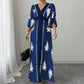 🌹 Rochie maxi elegantă femei cu decolteu V și imprimeu