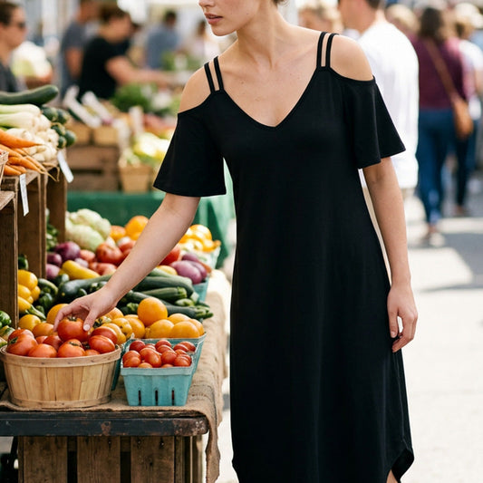 🔥 Rochie maxi elegantă femei, decolteu V cu umăr descoperit