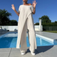 ✨ Set femei 2 piese, top asimetric un umăr descoperit și pantaloni casual