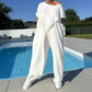 ✨ Set femei 2 piese, top asimetric un umăr descoperit și pantaloni casual